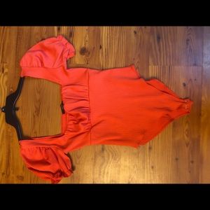 Brand new, red puff sleeve bodysuit